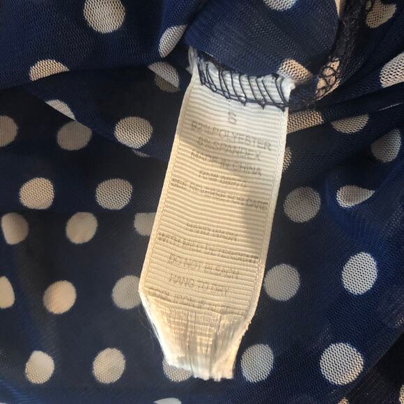 Eden & Olivia Sheer 3/4 Sleeve Dotted Polka Dot Blue & White Button Up Blouse - Picture 10 of 11